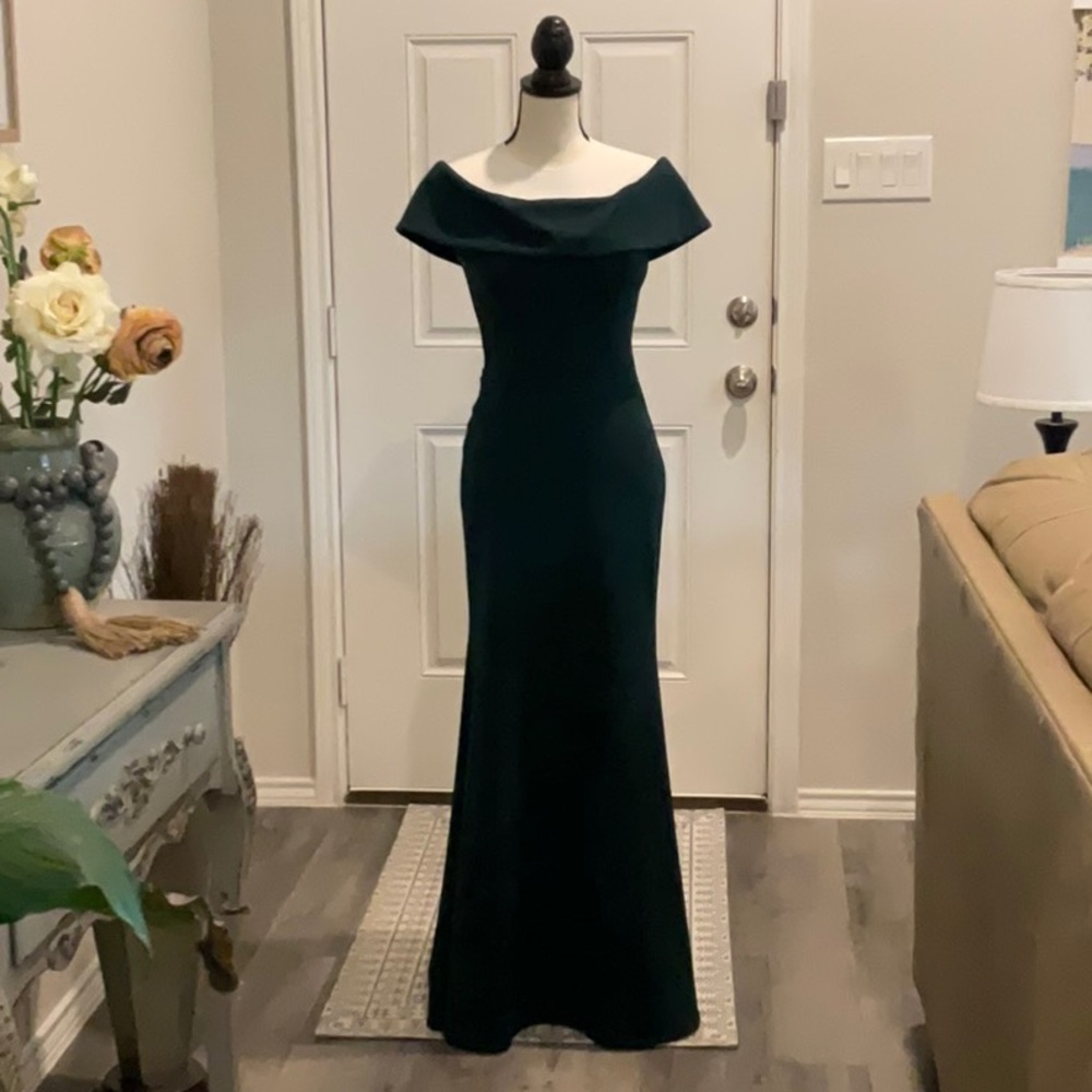 Betsy & Adam Green Off-Shoulder Maxi Gown for Prom